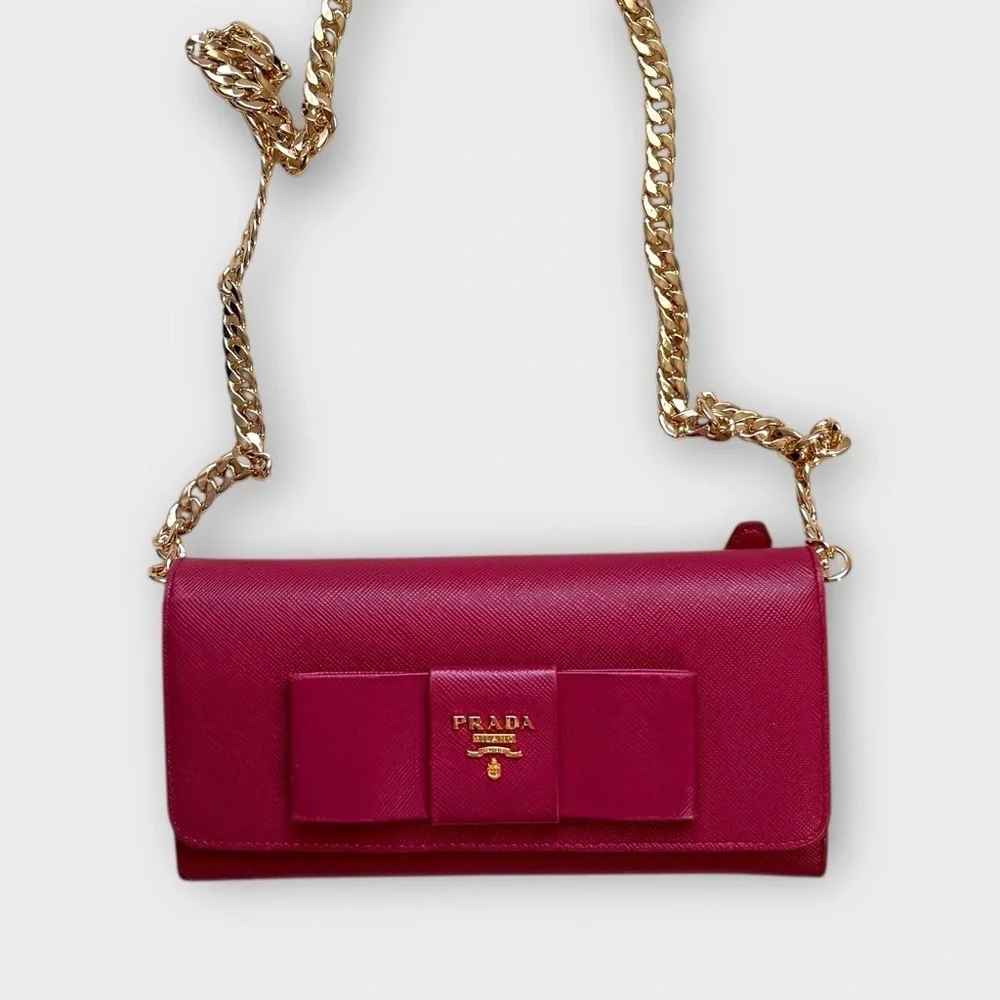 Prada Fuchsia Saffiano Leather Bow Continental Wallet